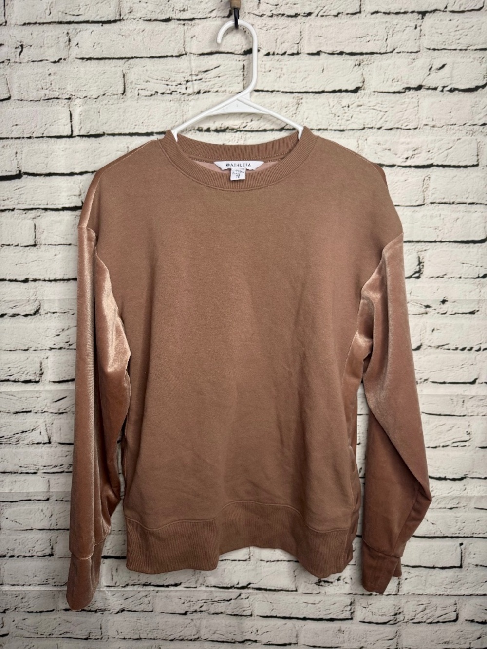Athleta Mixed Media Crewneck Sweatshirt Taupe